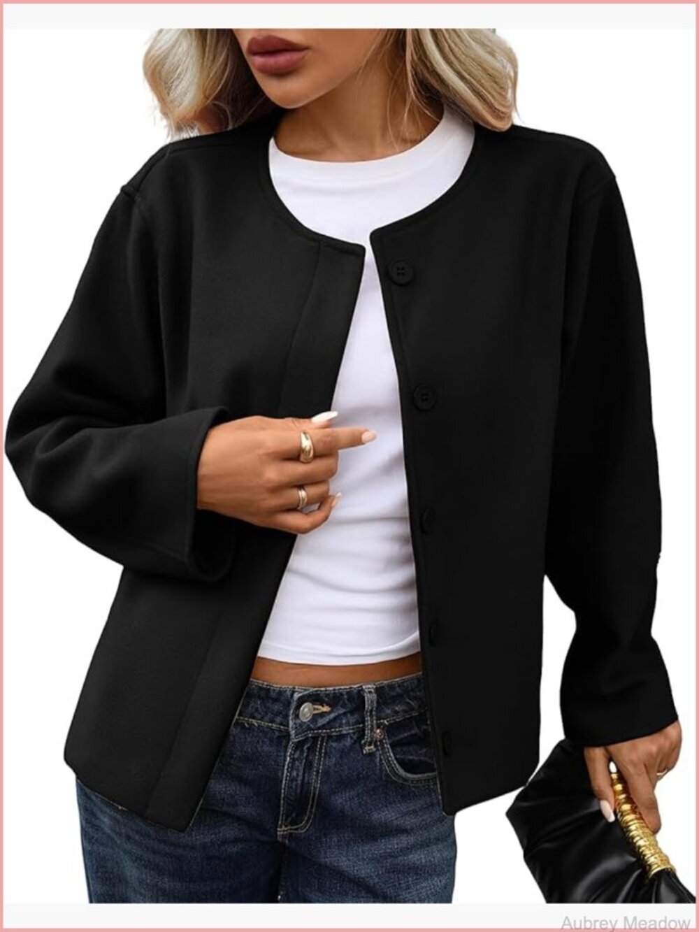 Cropped Wool Blend Pea Coat Long Sleeve Button Down Jacket